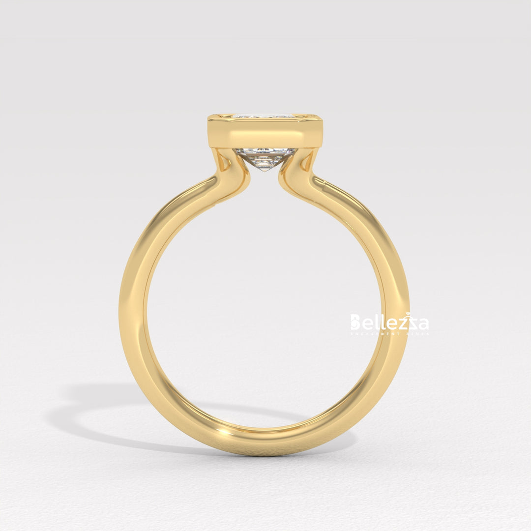 1.0-2.0CT Emerald Cut Bezel Setting Lab Grown Engagement Ring