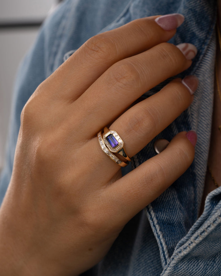 0.50CT Blue Sapphire Emerald Cut East-West Halo Setting Lab Grown Ring