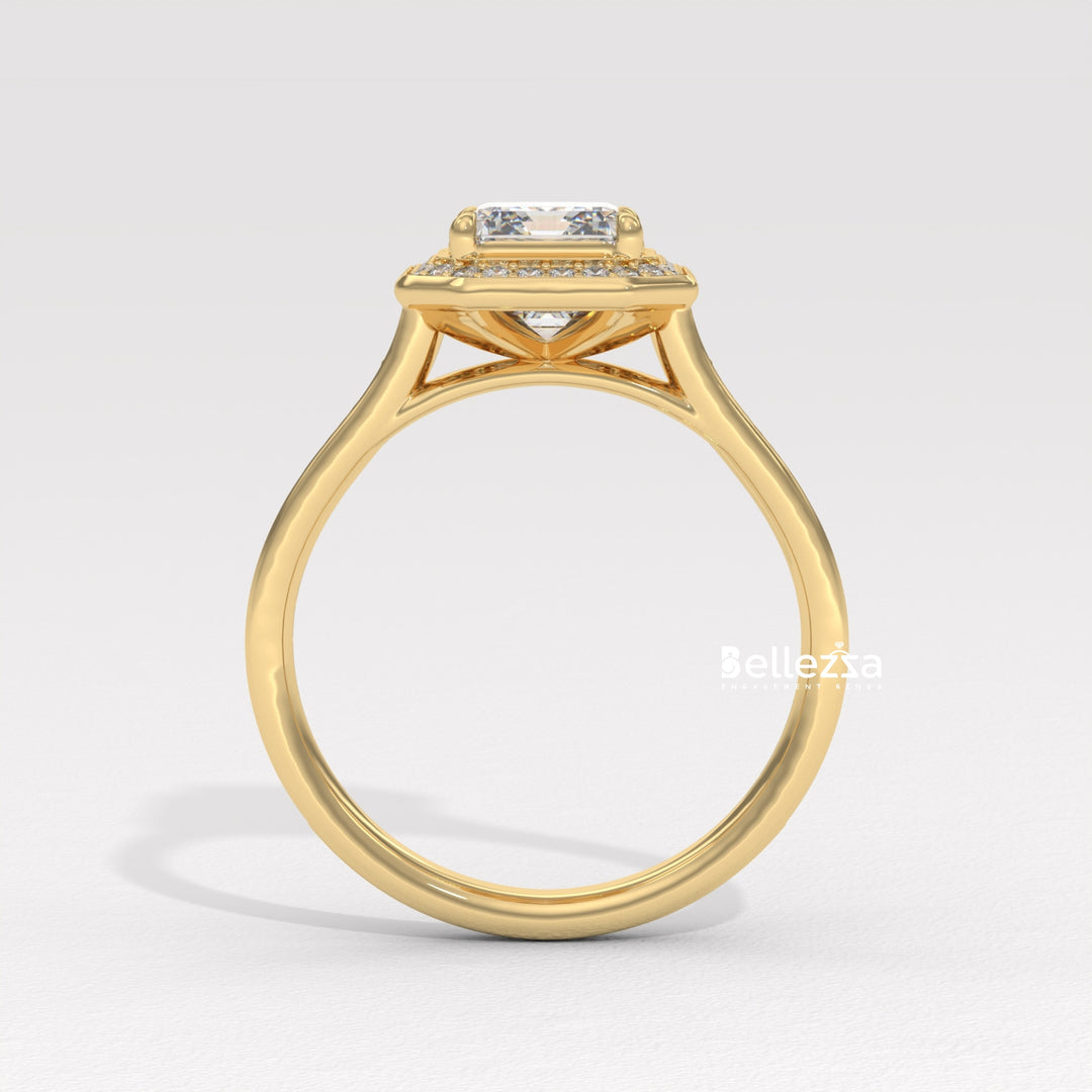 2.0-3.0CT Emerald Cut CVD Diamond Halo Pave Set Engagement Ring
