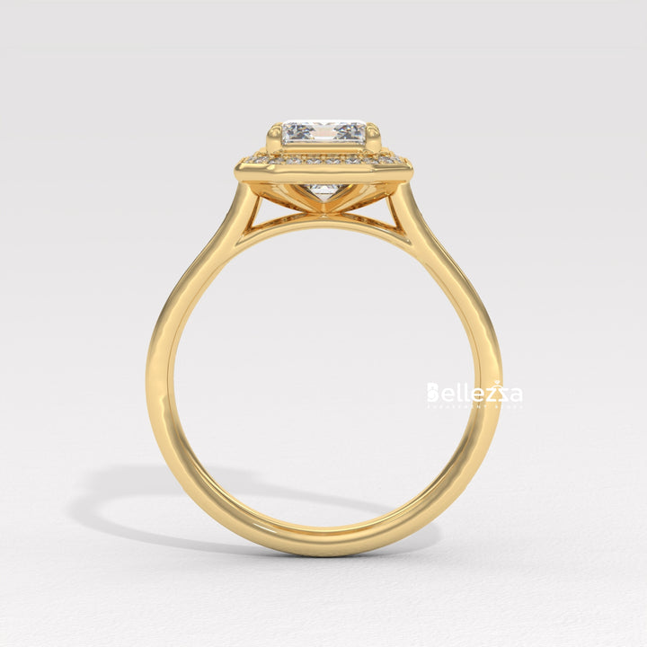 2.0-3.0CT Emerald Cut CVD Diamond Halo Pave Set Engagement Ring