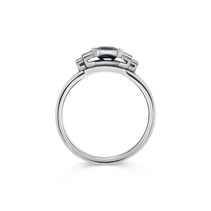 1.0CT Blue Emerald Cut Bezel Setting Five Stone Lab Grown Engagement Ring