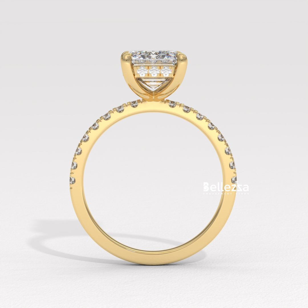 2.50-3.50CT Emerald Cut Pave Setting Lab Grown Engagement Ring