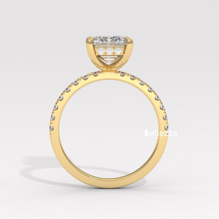 2.50-3.50CT Emerald Cut Pave Setting Lab Grown Engagement Ring