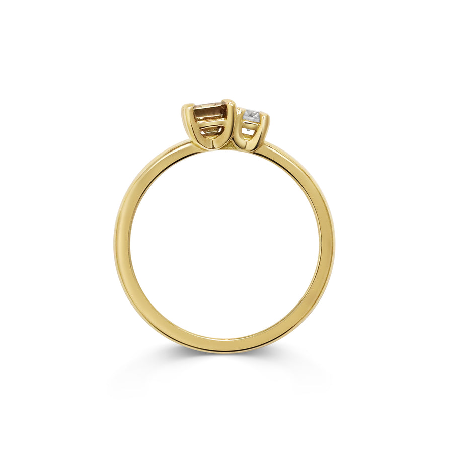 0.70CTW Round & Champagne Asscher Diamond Toi Et Moi Lab Grown Ring