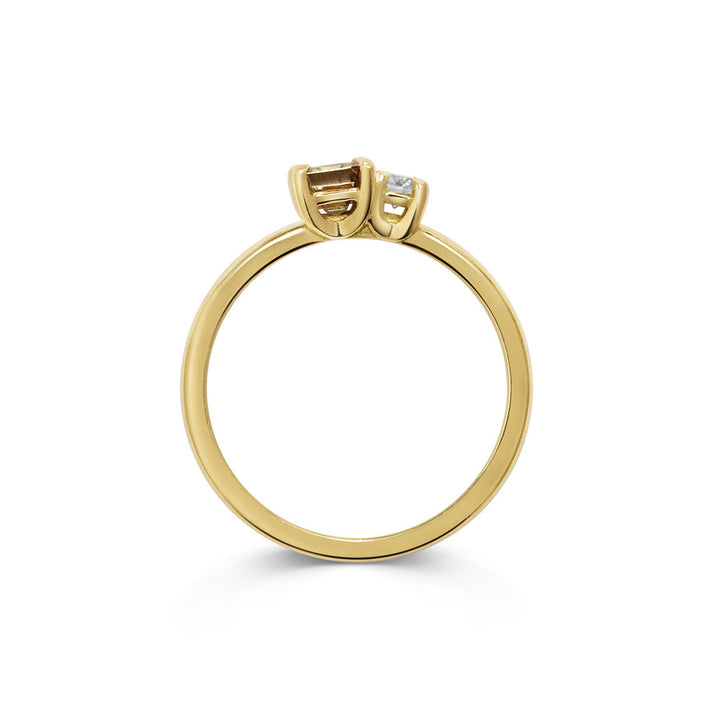 0.70CTW Round & Champagne Asscher Diamond Toi Et Moi Lab Grown Ring