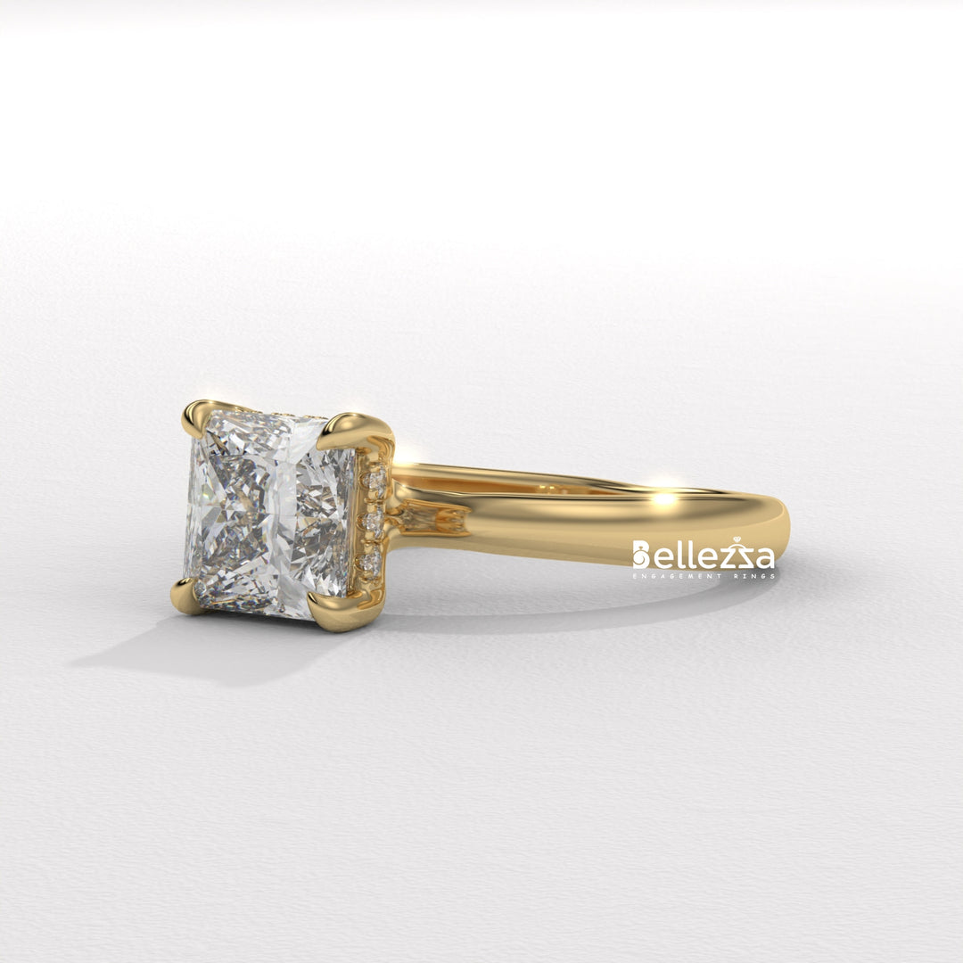 1.0-2.0CT Princess Cut CVD Diamond Hidden Halo Engagement Ring