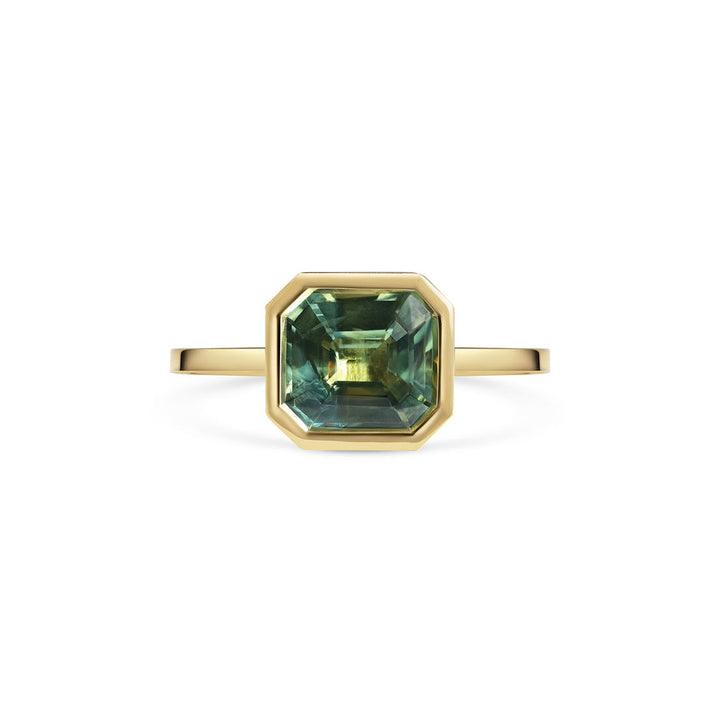 2.0CT Teal Green Asscher Cut Bezel Setting Solitaire Lab Grown Engagement Ring