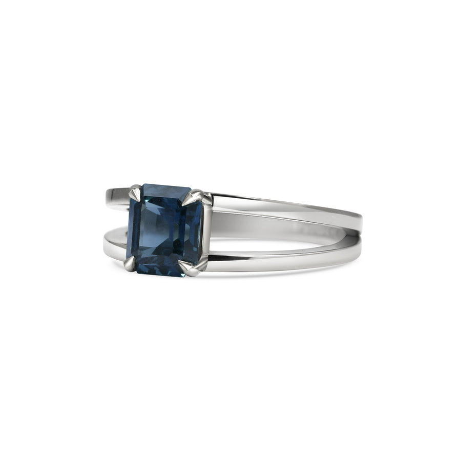 1.50CT Teal Blue Sapphire Emerald Cut Split Shank Lab Grown Engagement Ring