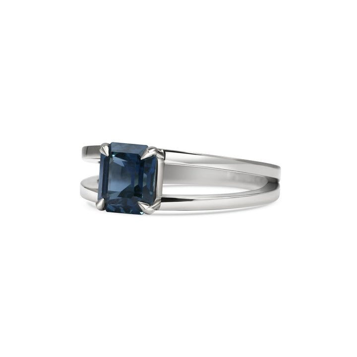 1.50CT Teal Blue Sapphire Emerald Cut Split Shank Lab Grown Engagement Ring
