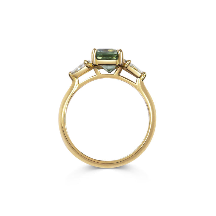2.0CT Natural Green Radiant Cut Three Stone Lab Grown Engagement Ring