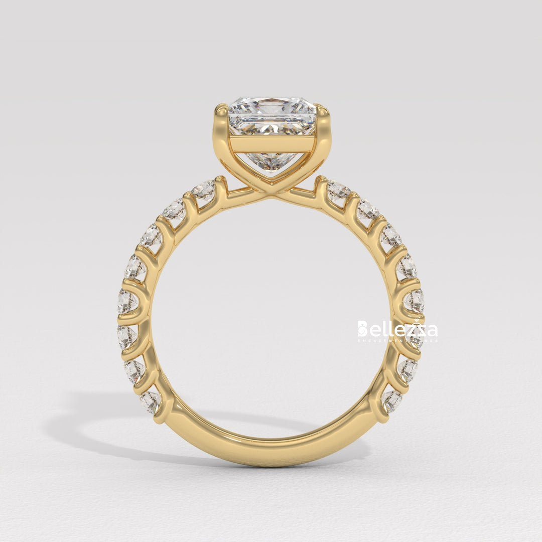 1.0-2.0CT Princess Diamond Pave Setting Lab Grown Engagement Ring