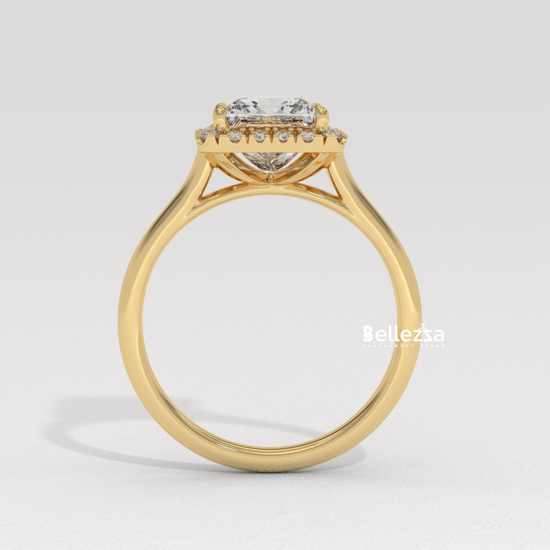 1.0-2.0CT Princess Cut Lab Grown Diamond Halo Set Engagement Ring