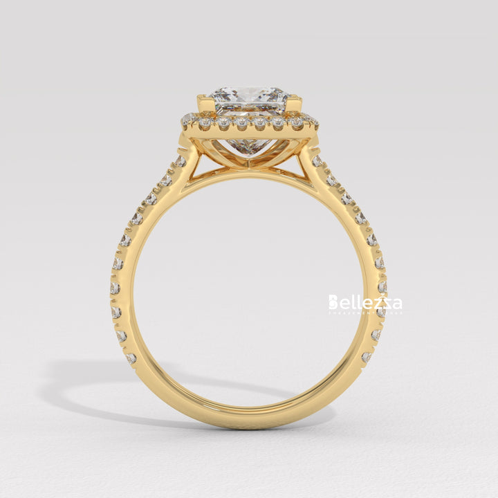 1.0-2.0CT Princess Cut Diamond Halo Pave Setting Lab Grown Engagement Ring