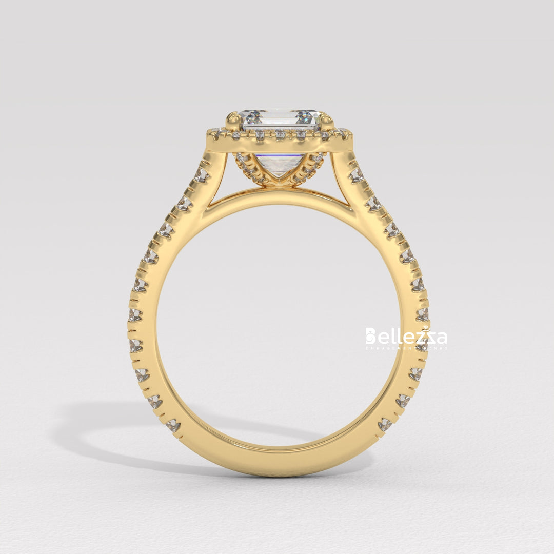 1.0-2.0CT Asscher Cut CVD Diamond Halo Setting Engagement Ring