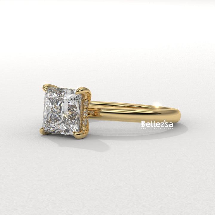 1.0-2.0CT Princess Cut CVD Diamond Hidden Halo Engagement Ring