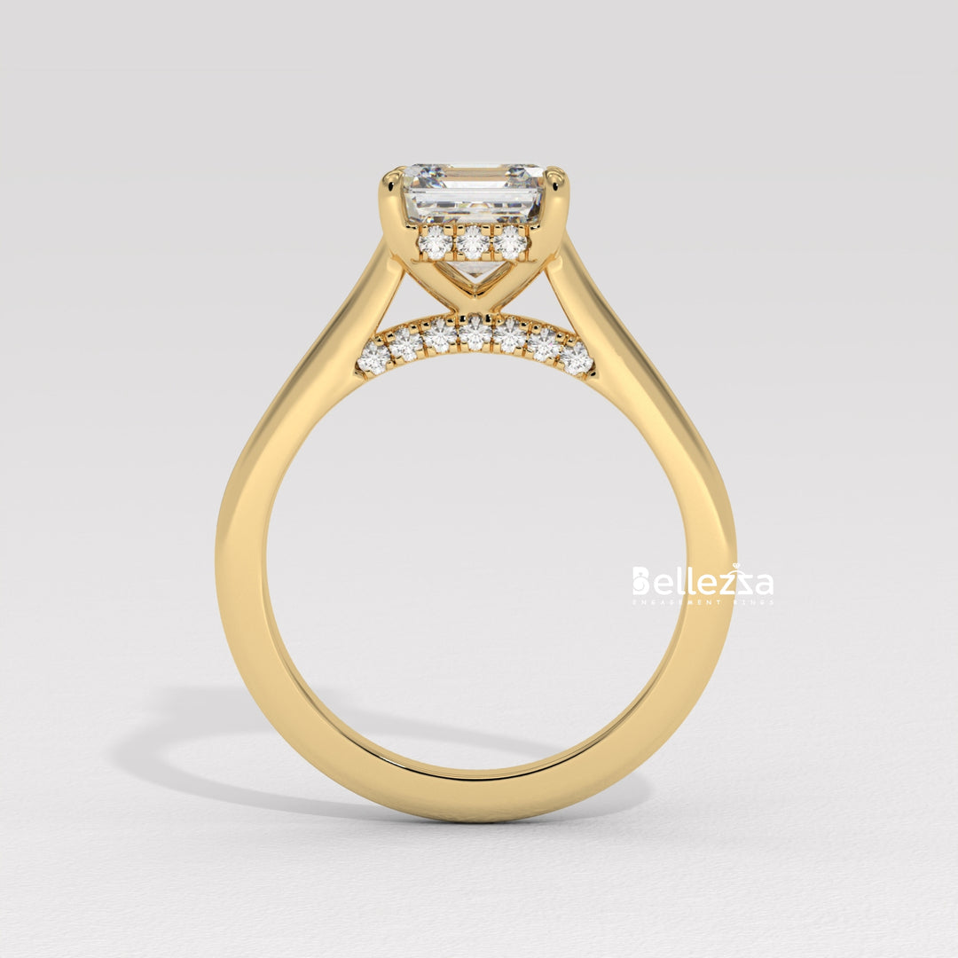 1.50-2.50CT Asscher Cut CVD Diamond Hidden Halo Setting Engagement Ring