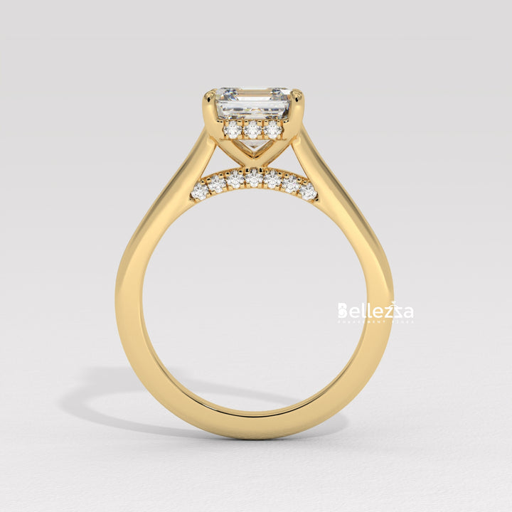 1.50-2.50CT Asscher Cut CVD Diamond Hidden Halo Setting Engagement Ring