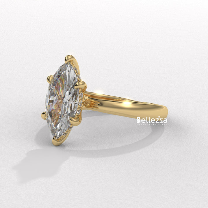 2.50-3.50CT Marquise Cut CVD Diamond Hidden Halo Engagement Ring
