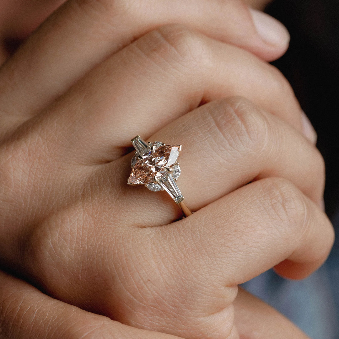 1.50CT Marquise Fancy Champagne Pink Lab Grown Diamond Cluster Ring