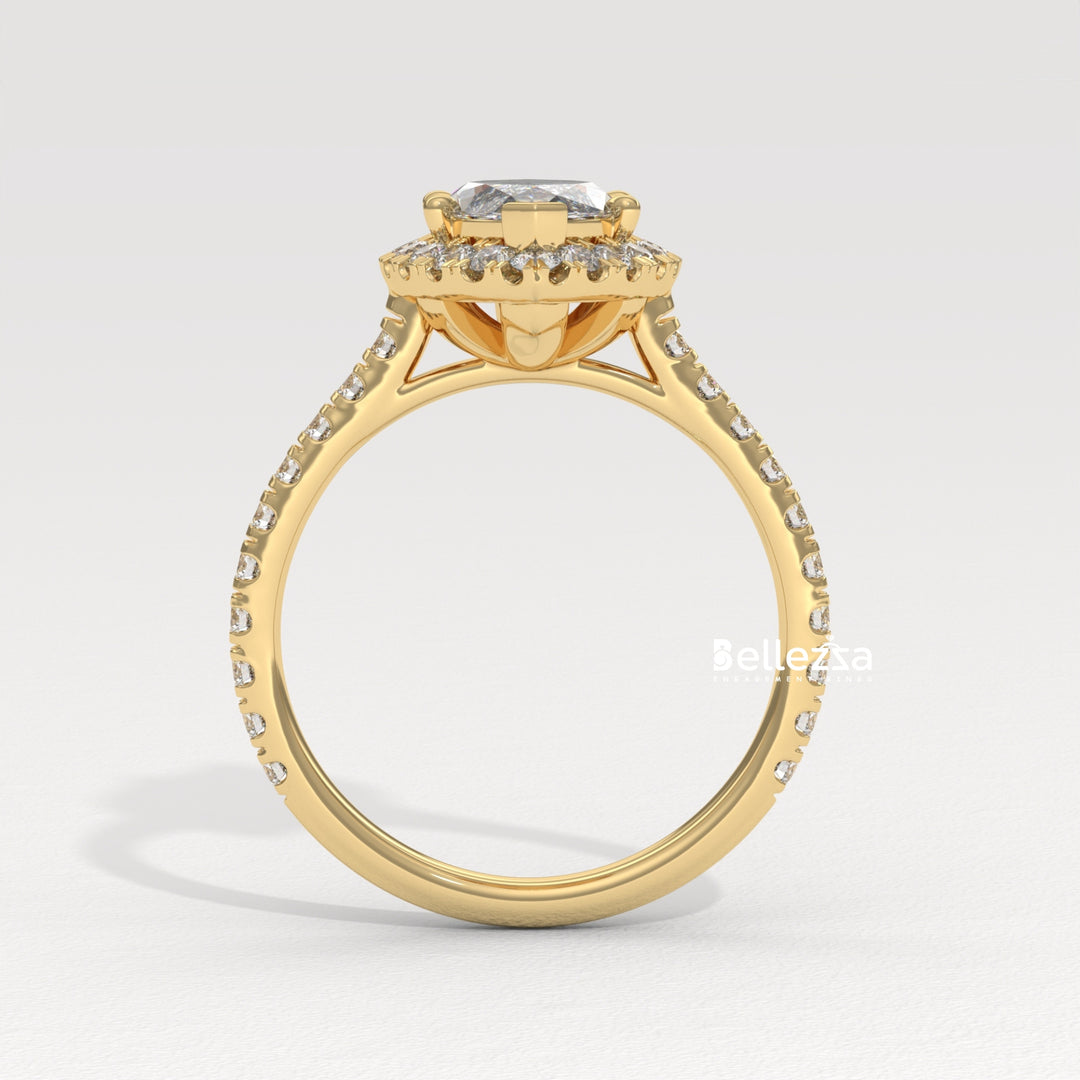 1.50-2.50CT Marquise Cut CVD Diamond Halo Pave Set Engagement Ring