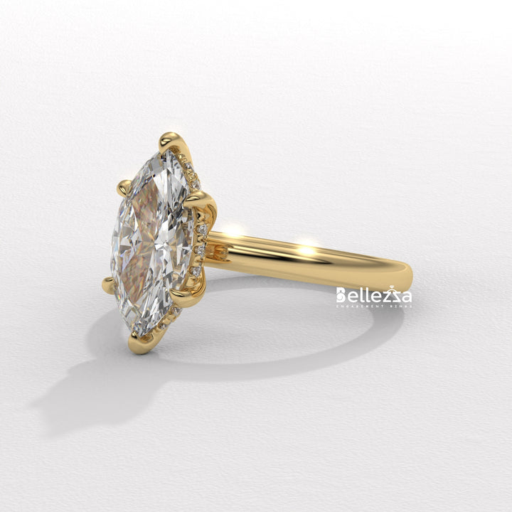 1.50-2.50CT Marquise Cut CVD Diamond Hidden Halo Setting Engagement Ring