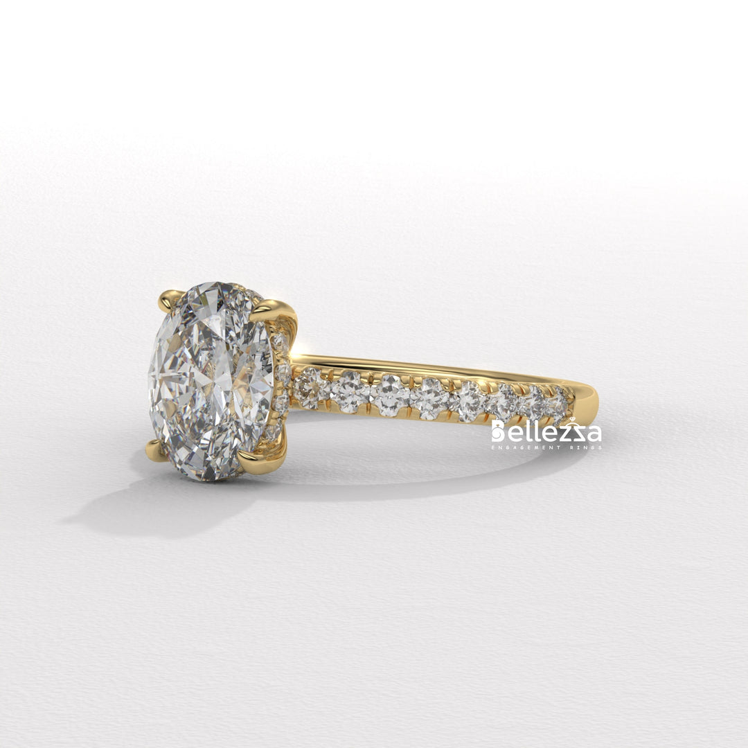 1.0-2.0CT Oval Cut CVD Diamond Pave Setting Engagement Ring