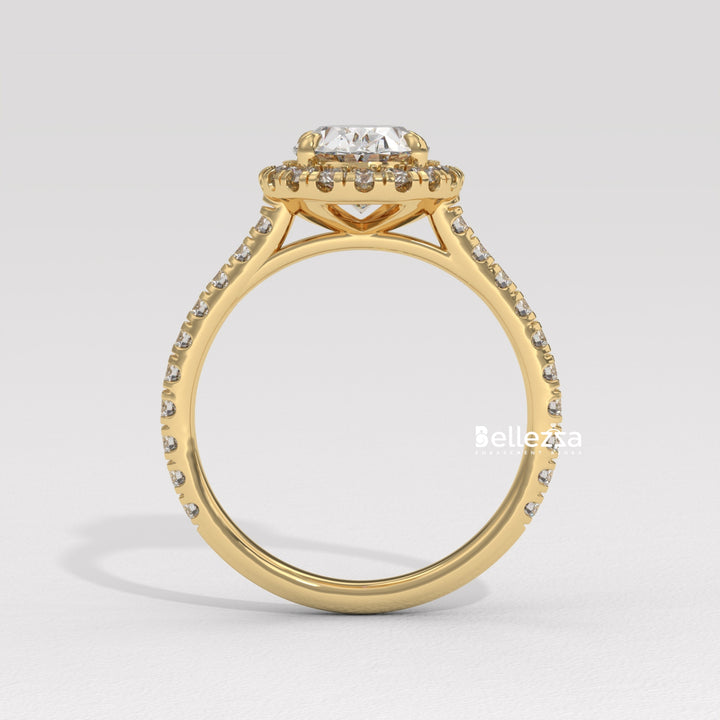 1.50-2.50CT Oval Cut CVD Diamond Halo Pave Setting Engagement Ring