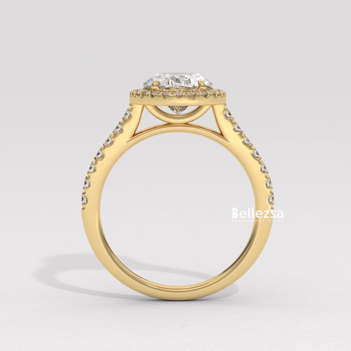 1.50-2.50CT Oval Cut CVD Diamond Halo Pave Setting Engagement Ring
