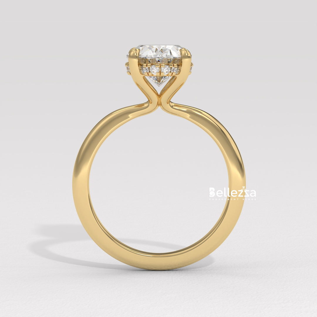 1.50-2.50CT Oval Cut Hidden Halo CVD Diamond Engagement Ring