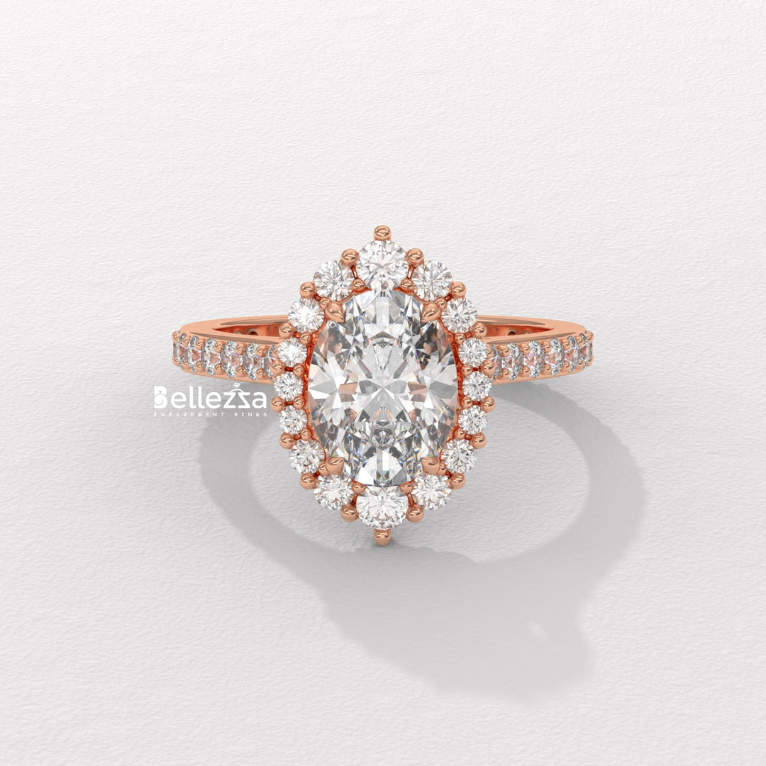 1.50-2.50CT Oval Cut Lab Grown Diamond Cluster Setting Engagement Ring