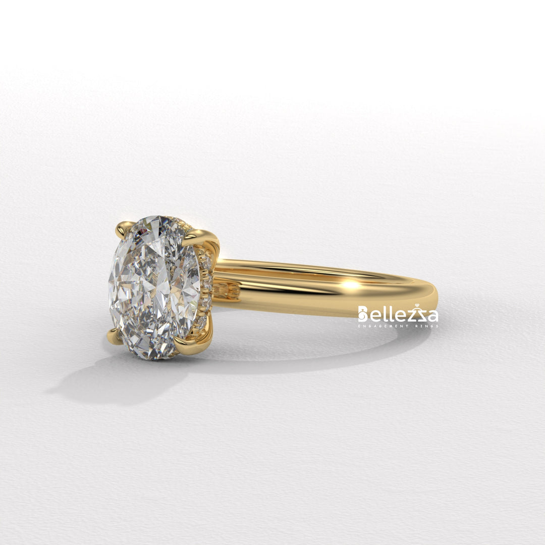 1.0-2.0CT Oval Cut Hidden Halo Lab Grown Engagement Ring