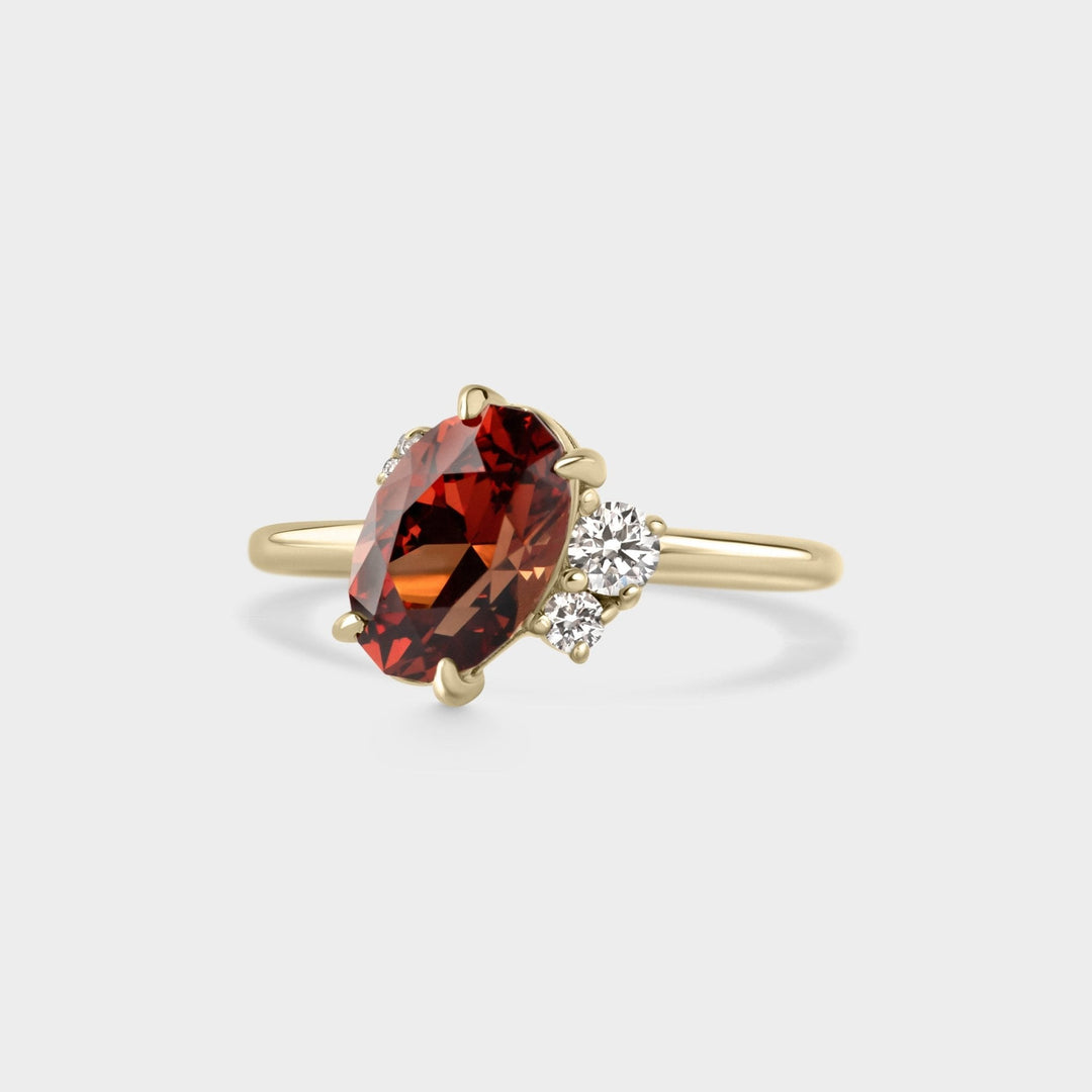 2.0CT Malaya Garnet Oval Diamond Cluster Setting Lab Grown Engagement Ring