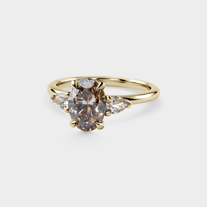 1.50CT Fancy Brown Oval Diamond Three Stone Lab Grown Engagement Ring