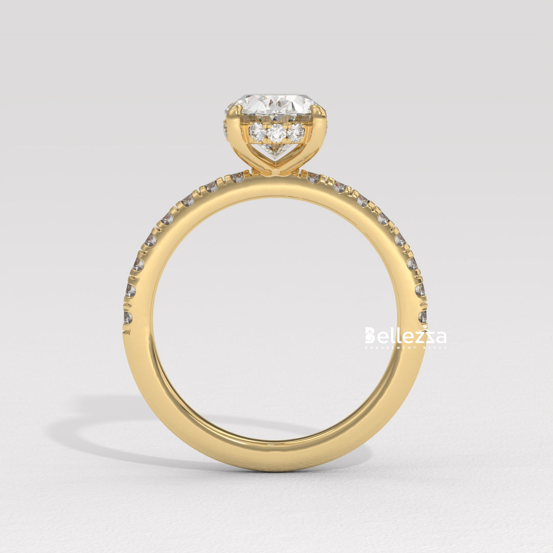 1.0-2.0CT Oval Cut CVD Diamond Pave Setting Engagement Ring