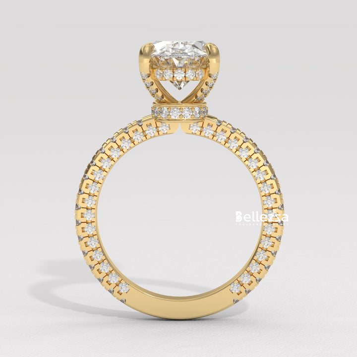 2.50-3.50CT Oval Diamond Three Side Pave Setting Lab Grown Engagement Ring