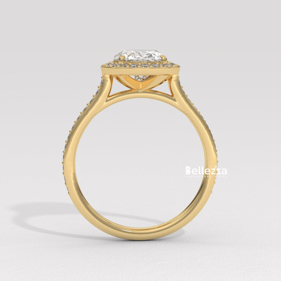 2.0-3.0CT Oval Cut Halo Pave Setting Lab Grown Diamond Engagement Ring