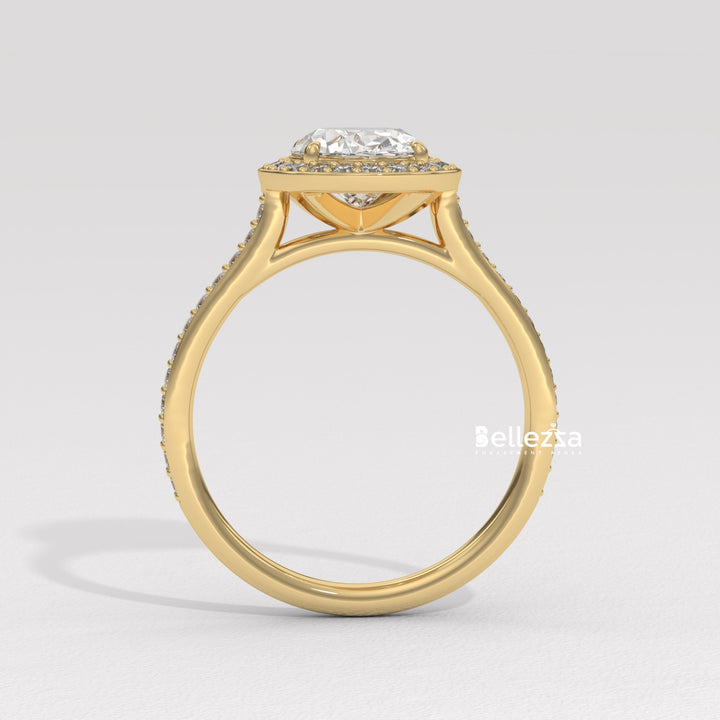 2.0-3.0CT Oval Cut Halo Pave Setting Lab Grown Diamond Engagement Ring