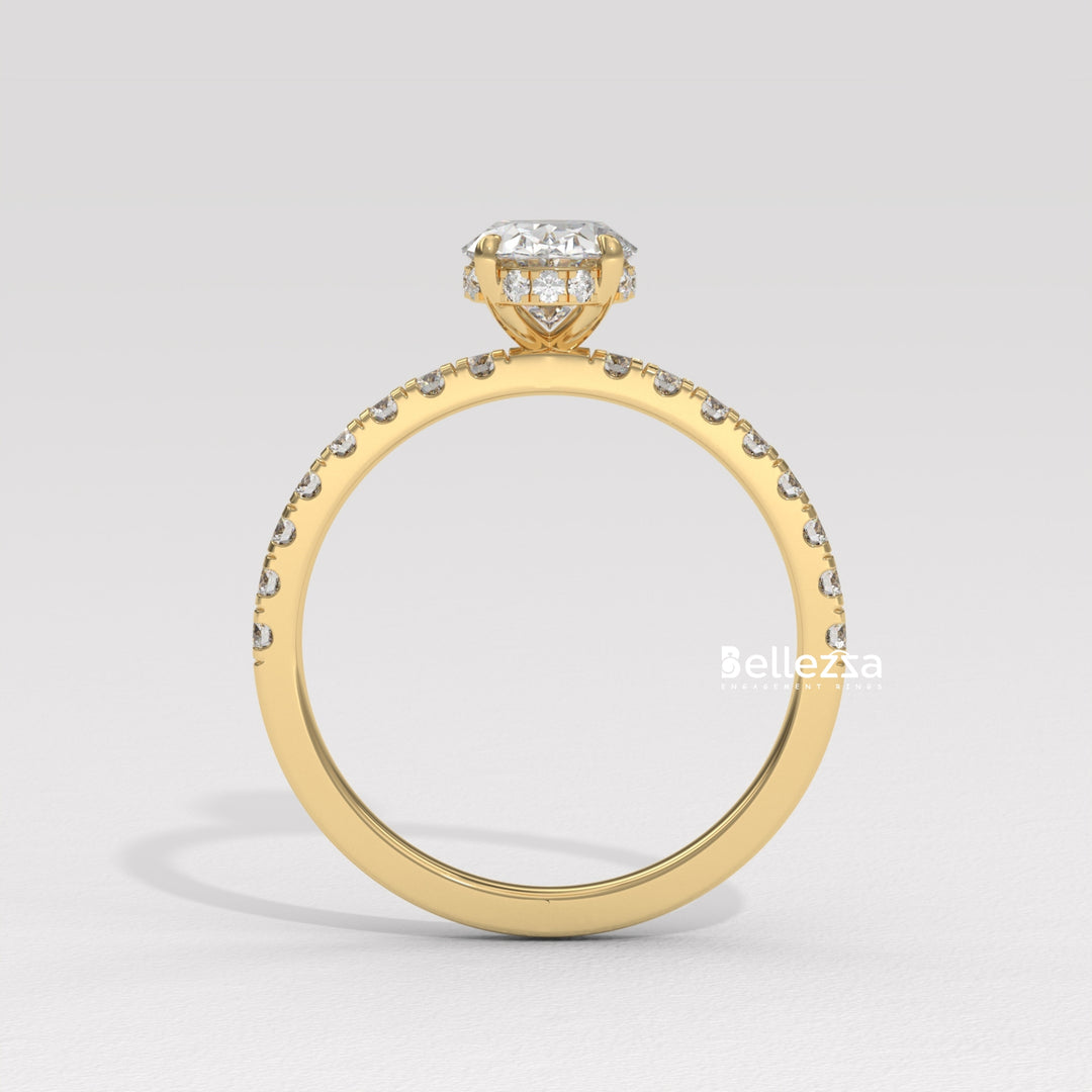 1.0-2.0CT Oval Daimond Pave Setting Lab Grown Engagement Ring