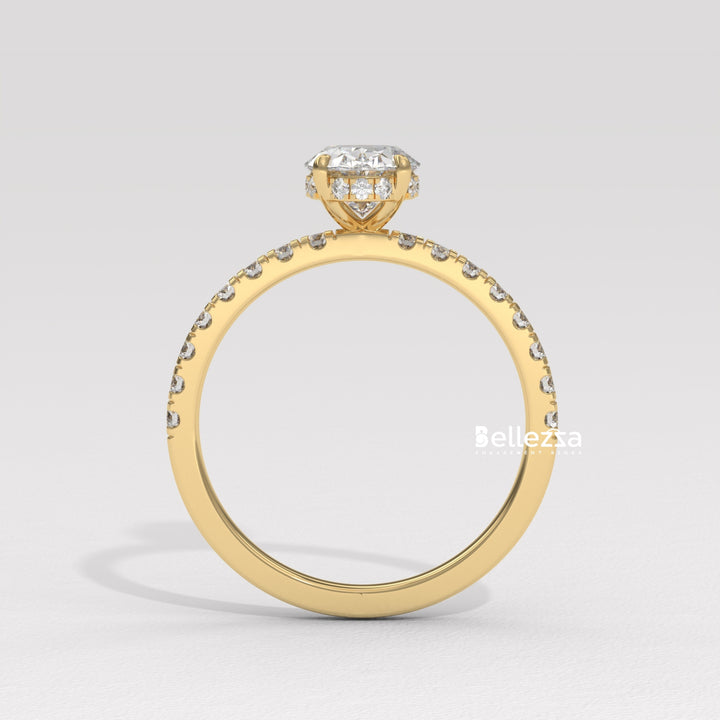 1.0-2.0CT Oval Daimond Pave Setting Lab Grown Engagement Ring