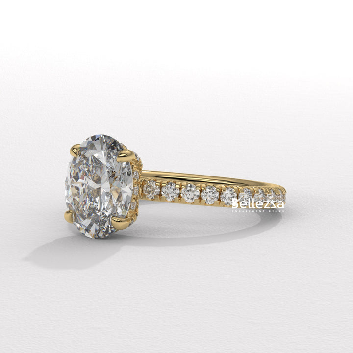 1.50-2.50CT Oval Cut CVD Diamond Pave Setting Engagement Ring