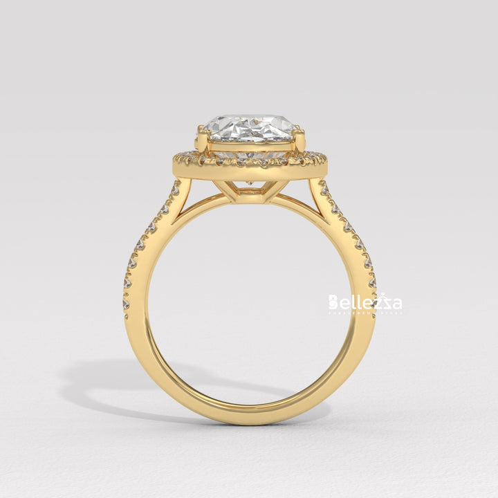 3.0-3.50CT Oval Cut CVD Diamond Halo Pave Setting Engagement Ring