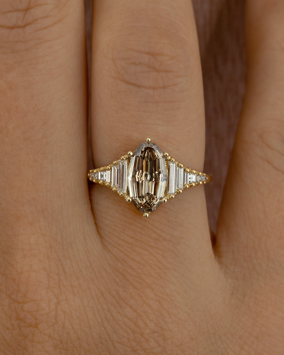 2.0CT Fancy Brown Oval Step Cut Cluster Setting Lab Grown Engagement Ring