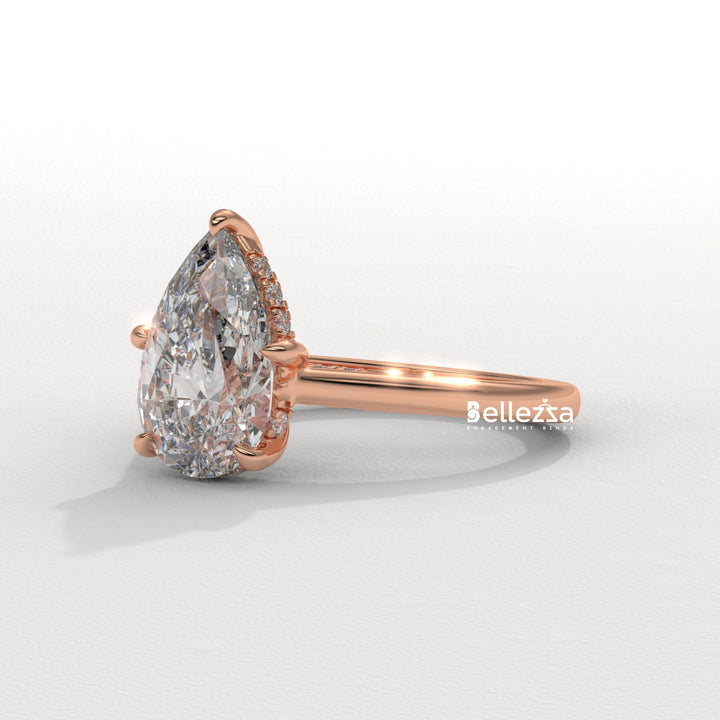 1.50-2.50CT Pear Cut CVD Diamond Hidden Halo Engagement Ring