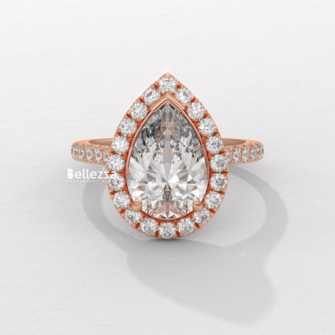 2.0-3.0CT Pear Cut Diamond Halo Pave Setting Lab Grown Engagement Ring