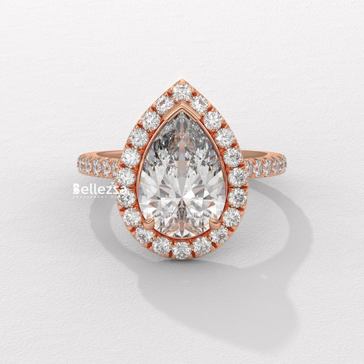 2.0-3.0CT Pear Cut Diamond Halo Pave Setting Lab Grown Engagement Ring