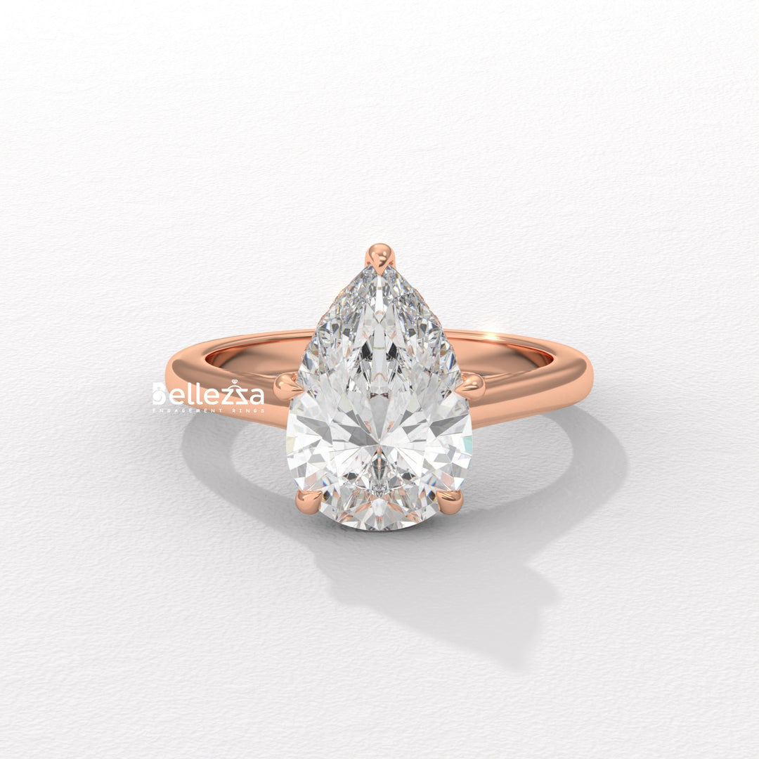 1.50-2.50CT Pear Cut CVD Diamond Hidden Halo Engagement Ring