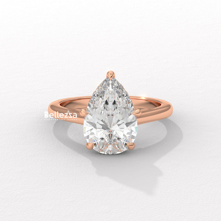 1.50-2.50CT Pear Cut CVD Diamond Hidden Halo Engagement Ring