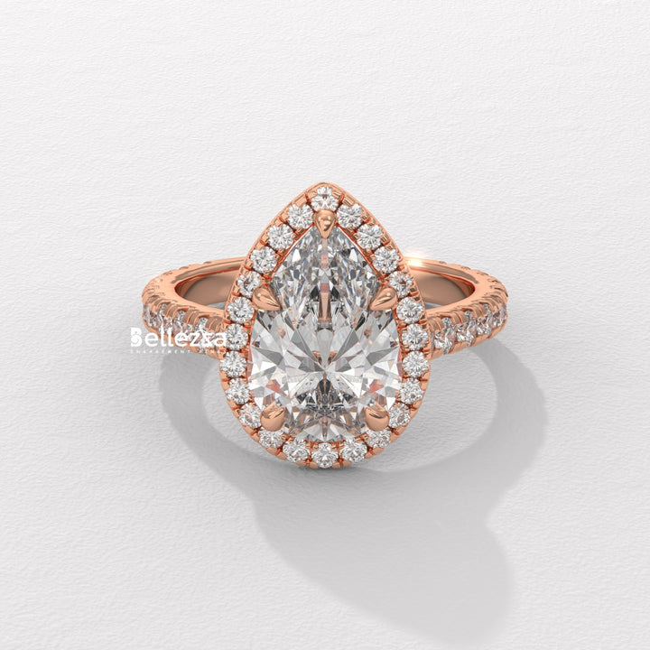 1.50-2.50CT Pear Cut CVD Diamond Halo Pave Setting Engagement Ring