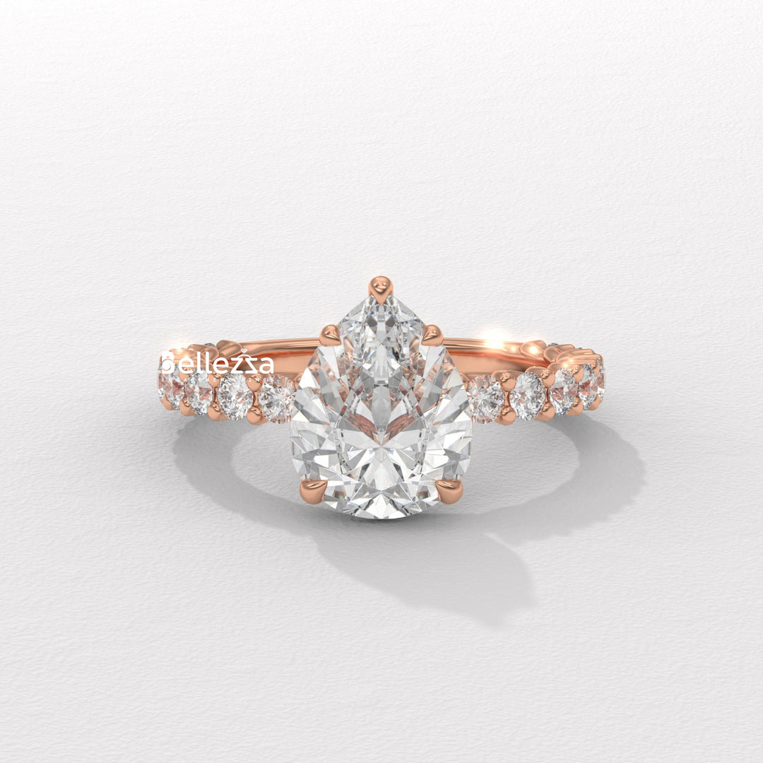 1.50-2.50CT Pear Diamond Pave Setting Lab Grown Engagement Ring