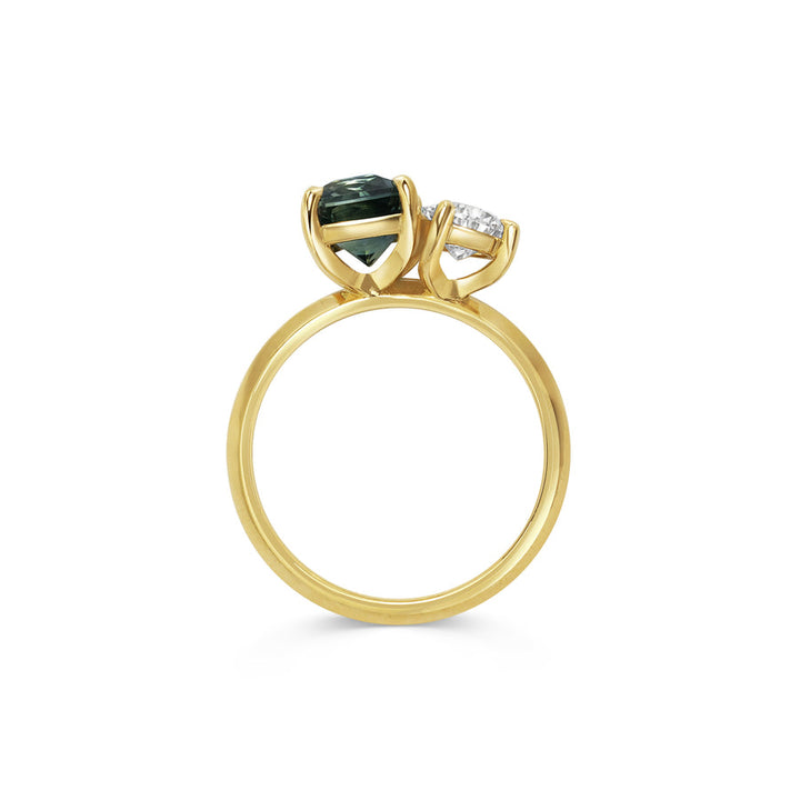3.0CTW Yellow Green Radiant & Pear Diamond Toi Et Moi Lab Grown Ring